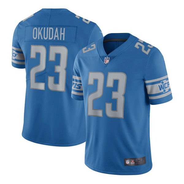 Detroit Lions #23 Jeff Okudah Blue Game Replica Stitched American Football Player Jerseys