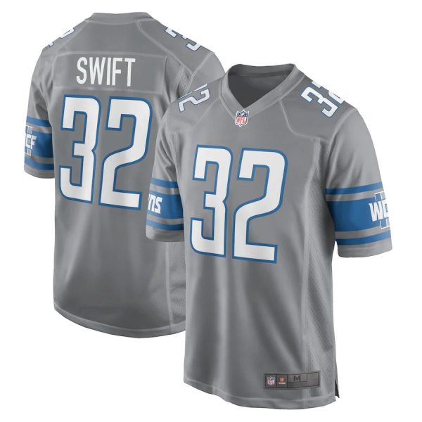 Detroit Lions #32 D'Andre Swift Gray Game Replica Stitched American Football Player Jerseys