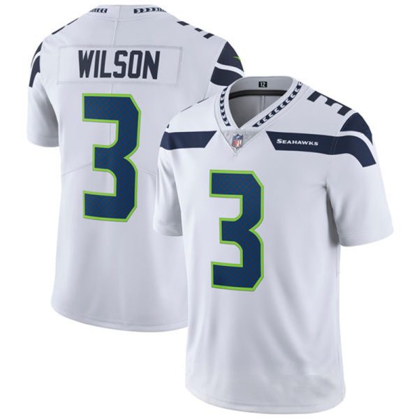 Seattle Seahawks #3 Russell Wilson White Replica Stitched American Football Game Jerseys