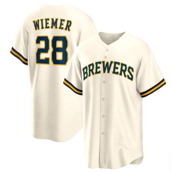 Milwaukee Brewers #28Joey Wiemer Cream Replica Baseball Player Jerseys