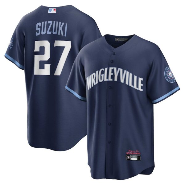 Chicago Cubs #27 Seiya Suzuki City Version Navy Blue Replica Baseball Player Jerseys