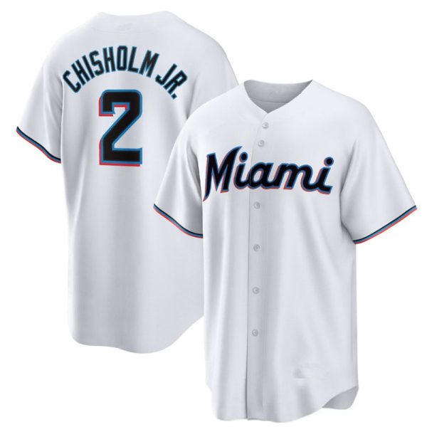 Miami Marlins #2 Jazz Chisholm Jr. White Home Replica Baseball Player Jerseys