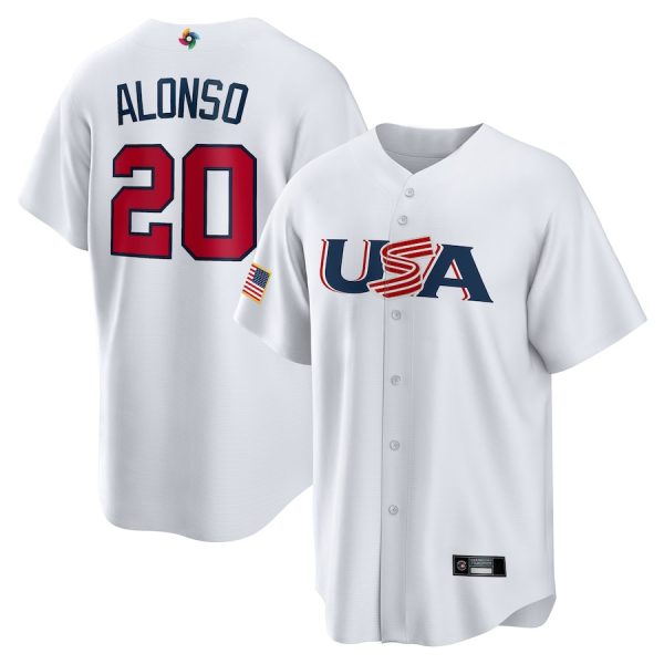 2023 World Baseball Classic USA # 20 Pete Alonso White Replica Player Baseball Jerseys