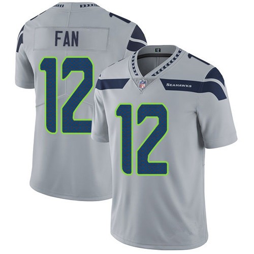 Seattle Seahawks #12 Fan Gray Replica Stitched American Football Player Jerseys