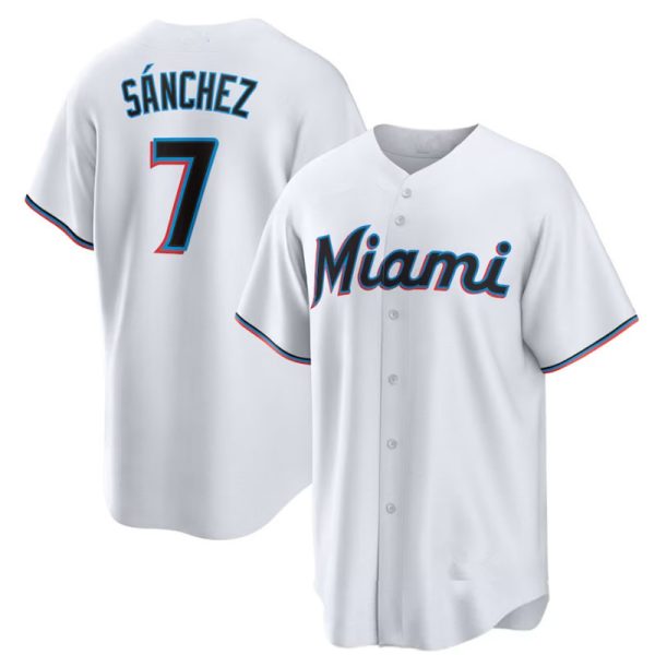 Miami Marlins #7 Jesus Sanchez White Home Replica Baseball Player Jerseys