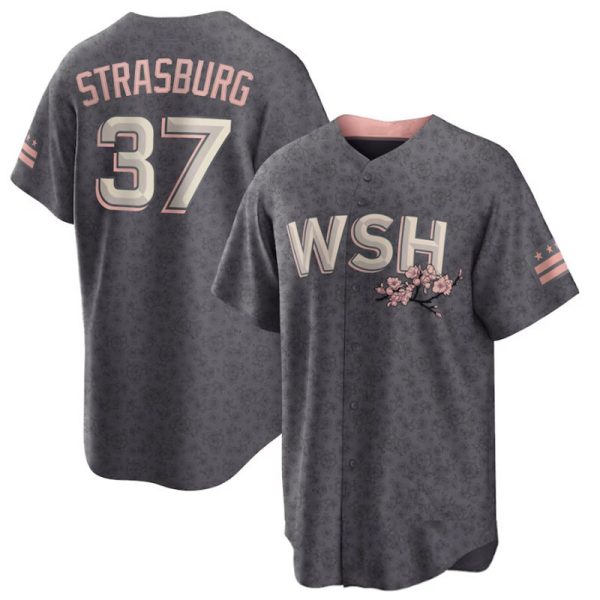 Washington Nationals #37 Stephen Strasburg City Connect Charcoal Replica Baseball Player Jerseys