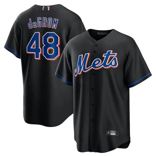 New York Mets #48 Jacob deGrom Black Alternate Replica Baseball Jerseys